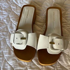 White Leather Slide Sandals